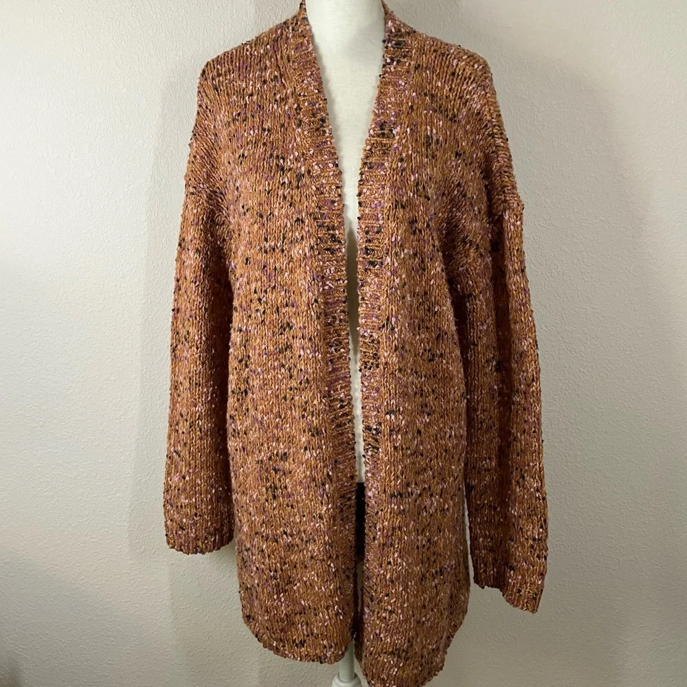 J JILL Chunky Open Front Cardigan L Slouchy Casual Sweater Work Travel Cotton